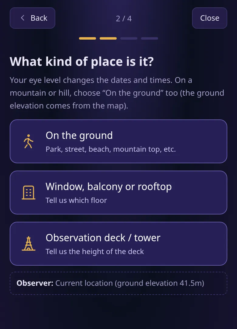 The “What kind of place is it?” screen