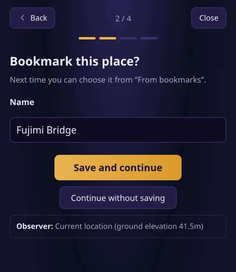 The “Bookmark this place?” screen
