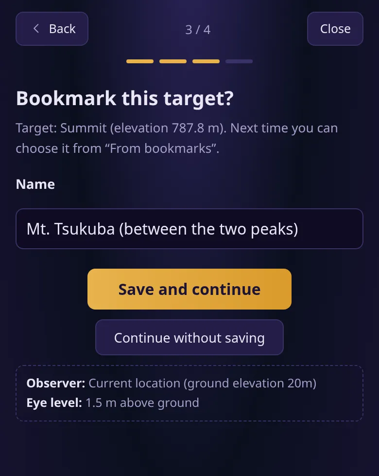 The “Bookmark this target?” screen