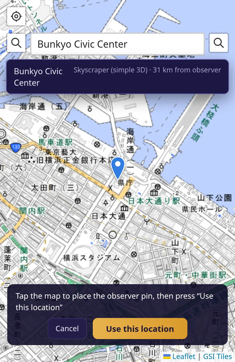 Searching the map, and the search results