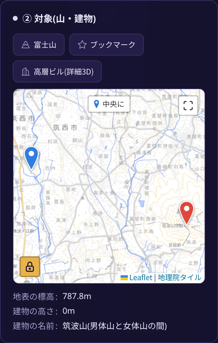 対象のパネルと、地表の標高