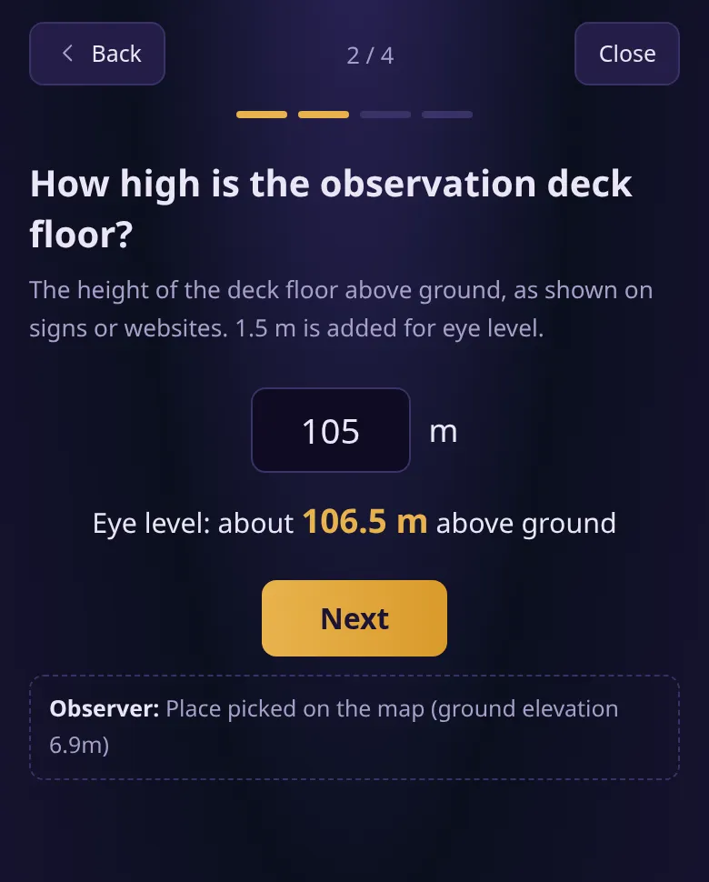 The “How high is the observation deck floor?” screen