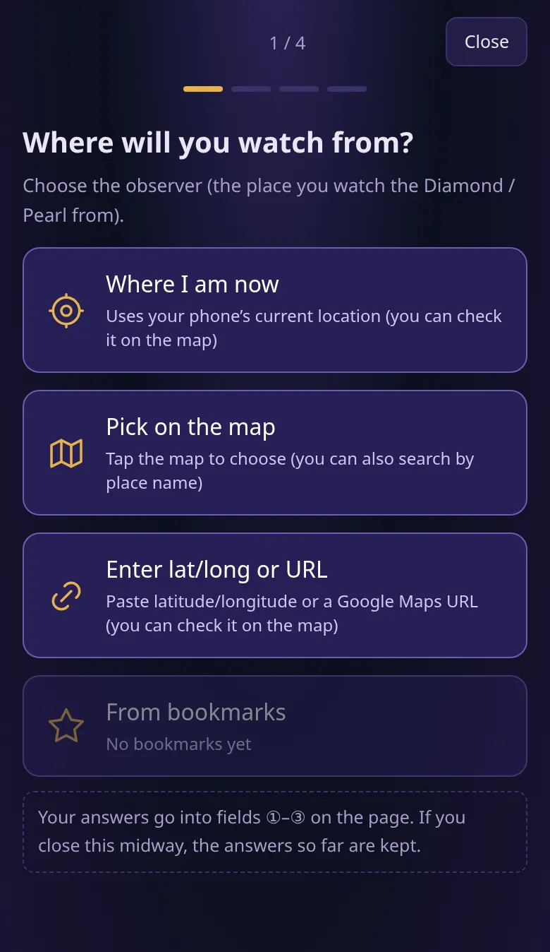 The “Where will you watch from?” screen